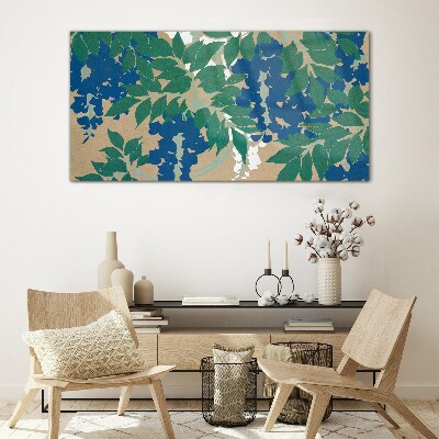 Green and blue leaves in abstract Glass Wall Art