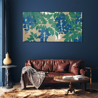 Green and blue leaves in abstract Glass Wall Art