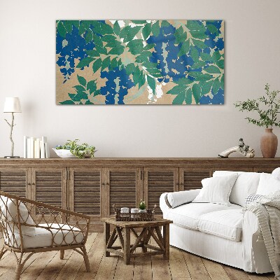 Green and blue leaves in abstract Glass Wall Art