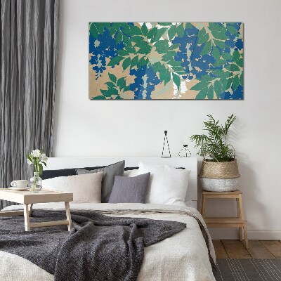 Green and blue leaves in abstract Glass Wall Art