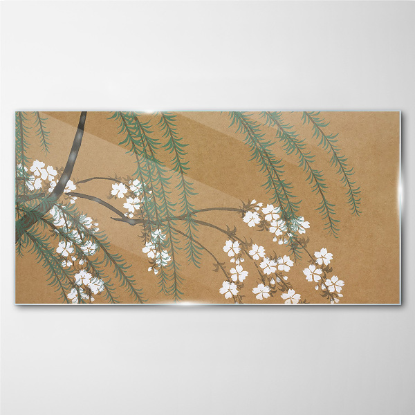 Tree branches leaves flowers Glass Wall Art