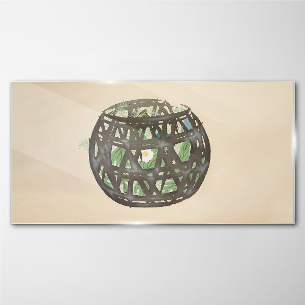 Wicker basket with greenery Glass Wall Art