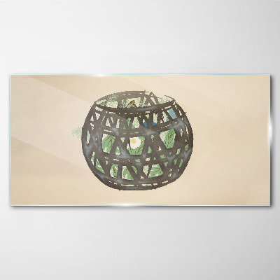 Wicker basket with greenery Glass Wall Art