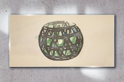 Wicker basket with greenery Glass Wall Art