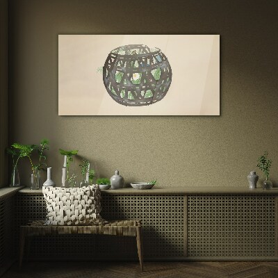 Wicker basket with greenery Glass Wall Art
