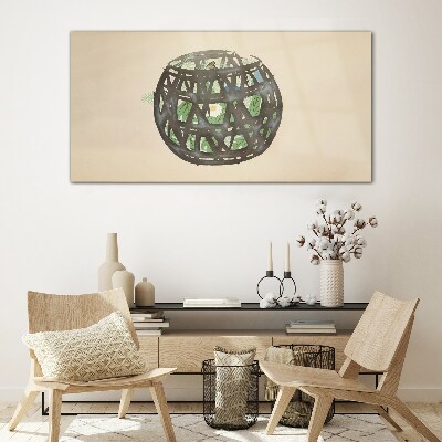 Wicker basket with greenery Glass Wall Art