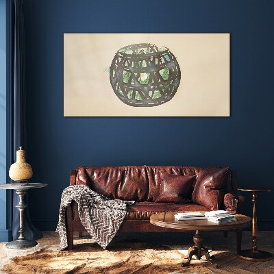 Wicker basket with greenery Glass Wall Art