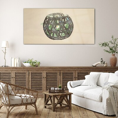 Wicker basket with greenery Glass Wall Art