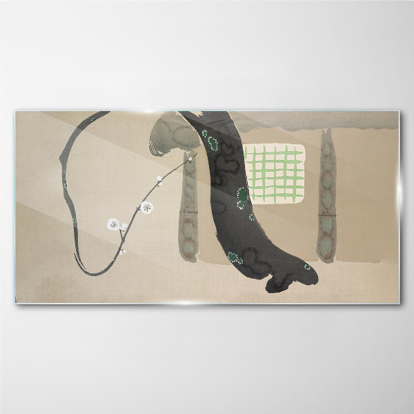 Green branch in minimalist style Glass Wall Art