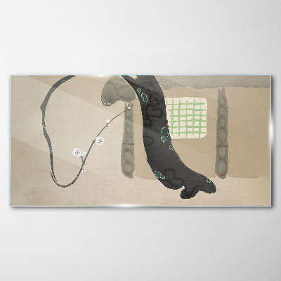 Green branch in minimalist style Glass Wall Art