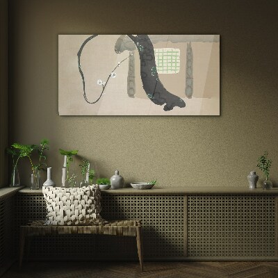 Green branch in minimalist style Glass Wall Art