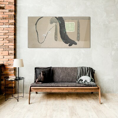 Green branch in minimalist style Glass Wall Art