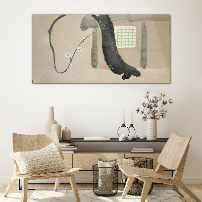 Green branch in minimalist style Glass Wall Art