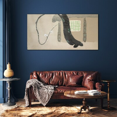 Green branch in minimalist style Glass Wall Art