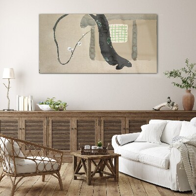 Green branch in minimalist style Glass Wall Art