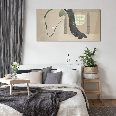 Green branch in minimalist style Glass Wall Art