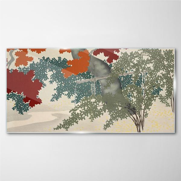 Autumn leaves in the landscape Glass Wall Art