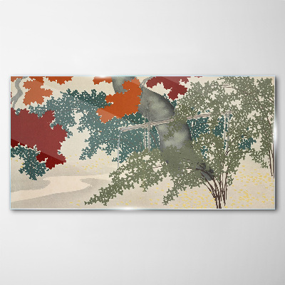 Autumn leaves in the landscape Glass Wall Art