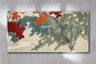 Autumn leaves in the landscape Glass Wall Art