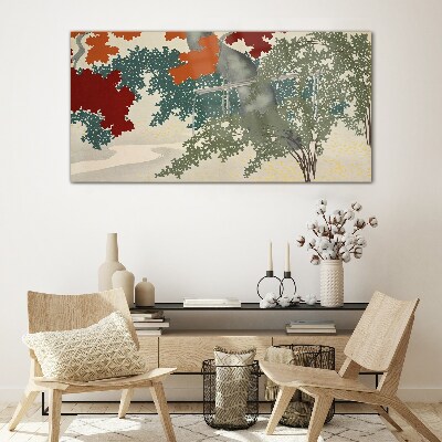 Autumn leaves in the landscape Glass Wall Art
