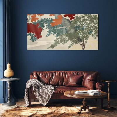 Autumn leaves in the landscape Glass Wall Art