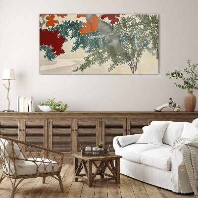 Autumn leaves in the landscape Glass Wall Art