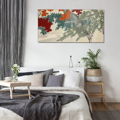 Autumn leaves in the landscape Glass Wall Art