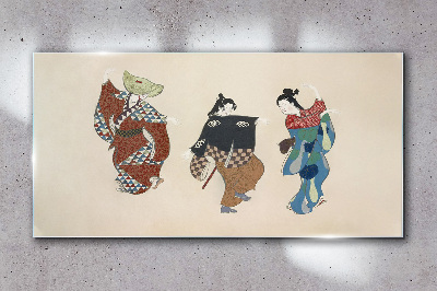 Japanese dancers in traditional costumes Glass Wall Art