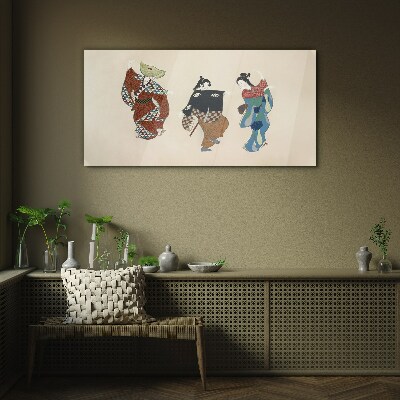 Japanese dancers in traditional costumes Glass Wall Art