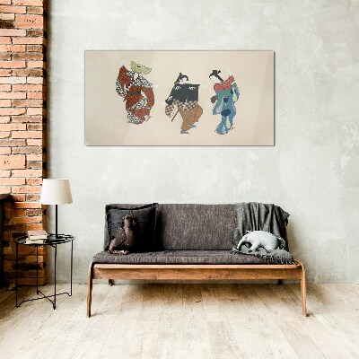 Japanese dancers in traditional costumes Glass Wall Art