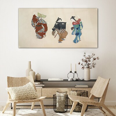Japanese dancers in traditional costumes Glass Wall Art