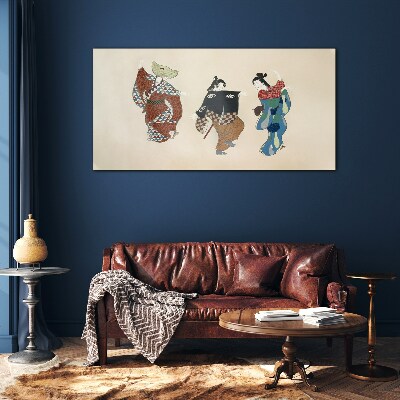 Japanese dancers in traditional costumes Glass Wall Art