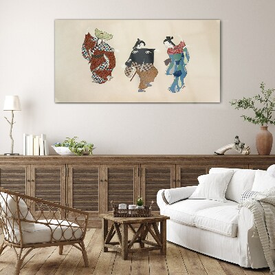 Japanese dancers in traditional costumes Glass Wall Art