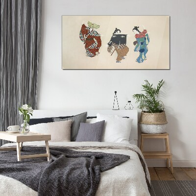 Japanese dancers in traditional costumes Glass Wall Art