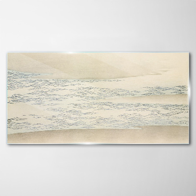 Waves on a calm background Glass Wall Art