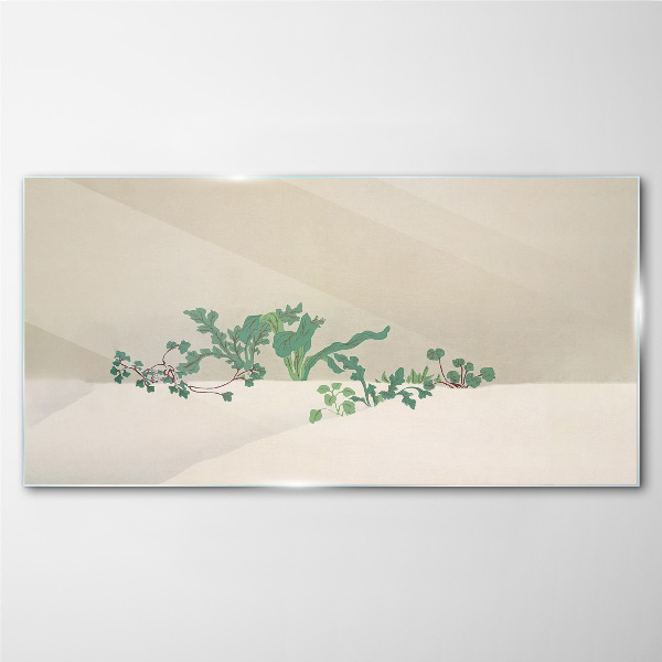 Delicate plants on a neutral background Glass Wall Art