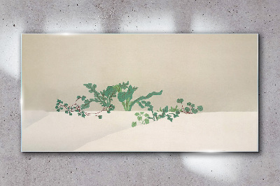 Delicate plants on a neutral background Glass Wall Art