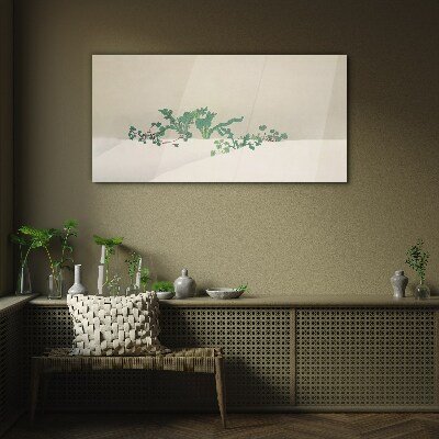 Delicate plants on a neutral background Glass Wall Art