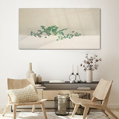 Delicate plants on a neutral background Glass Wall Art