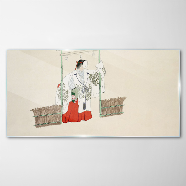 Traditional Japanese scene with a woman Glass Wall Art