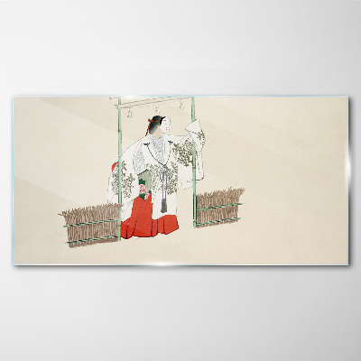 Traditional Japanese scene with a woman Glass Wall Art