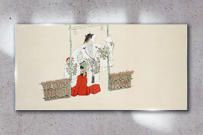 Traditional Japanese scene with a woman Glass Wall Art