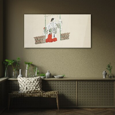 Traditional Japanese scene with a woman Glass Wall Art
