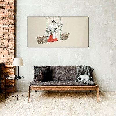 Traditional Japanese scene with a woman Glass Wall Art