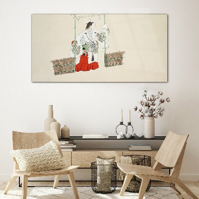 Traditional Japanese scene with a woman Glass Wall Art