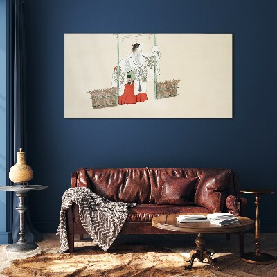Traditional Japanese scene with a woman Glass Wall Art