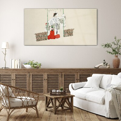Traditional Japanese scene with a woman Glass Wall Art