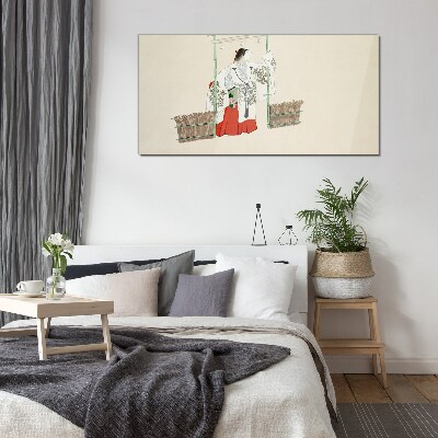Traditional Japanese scene with a woman Glass Wall Art