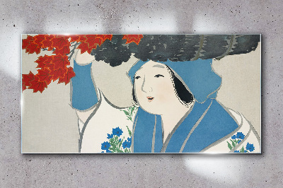 Women kimono leaves Glass Wall Art