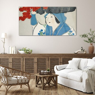 Women kimono leaves Glass Wall Art